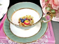 فنجان چای AYNSLEY و بشقاب نعلبکی شکل اوبان شکلات میوه ای Doris Jones SAGE