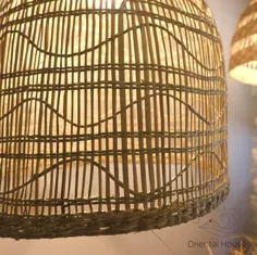 آباژور زیبا Seagrass Lampshade Bell شکل دستبافت |  اتسی