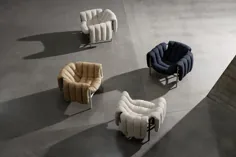 صندلی صندلی صندلی پف دار ، طبیعی - استیل خاکستری سیاه