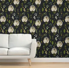 کاغذ دیواری گل - Protea_neutral by holli_zollinger - Botanical Boho Protea Nature Wallpaper Decor Wallpaper Double Roll by Spoonflower