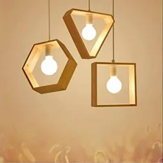 چراغ آویز چوبی هندسی ، چراغ آویز چوبی شش ضلعی ، چراغ آویز مثلثی ، لوستر مربعی ، لامپ سبک نوردیک