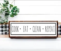 تابلوی آشپزخانه // آشپز تکرار تمیز بخور // تابلوی آشپزخانه خانه مزرعه // تزیین آشپزخانه // هنر دیوار آشپزخانه