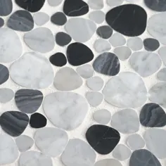 Jeffrey Court Rock Out White 10.75 اینچ x 10.75 اینچ. کاشی موزاییک دیواری و کف مرمر صیقل داده شده با سنگریزه (0.802 فوت مربع