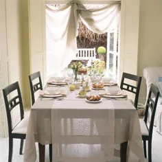 اتاق ناهار خوری با میز ، صندلی و پارچه های شفاف |  خانه ایده آل