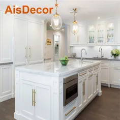 کابینت های آشپزخانه رنگ آمیزی سفید چوب جامد Hampton Shaker با دسته طلایی