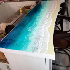 رومیزی سفارشی با رزین اپوکسی منبت کاری 3D Seascape نقاشی میز کار - دیوار بزرگ - شمارشگر - دین