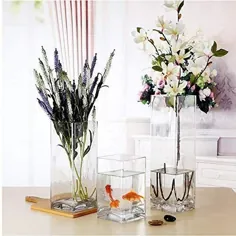 گلدان مستطیل Padmashri ، گلدان مربع شیشه ای روشن ، گلدان شیشه ای مرکزی (10 3.5 3.5 اینچ)