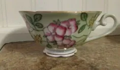فنجان چای گل الماس مصنوعی ساخته شده در ژاپن اشغال شده به رنگ سبز صورتی