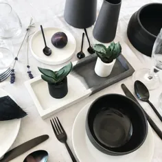 سینی بتونی سیاه و سفید تزیین میز تک رنگ |  اتسی