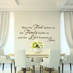 MairGwall Bless نقل قول - برکت غذا قبل از ما خانواده در کنار ما و عشق بین ما - اتاق غذاخوری دیوار تزئینی دیوار وینیل (قهوه ای تیره ، 21 "h x46 w)