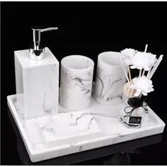 پلاستیک رزین حمام مجموعه حمام مرمر حمام - 6 عدد دکوراسیون حمام شامل ضد عفونی کننده صابون ، نگهدارنده مسواک ، سینی ، ظرف صابون و 2Tumblers 2021 - 51.74 دلار آمریکا