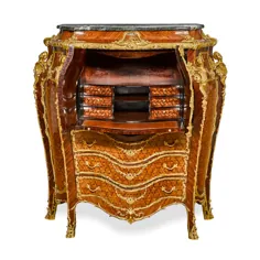 LOUIS XV STYLE MARBLE TOP GILT BRONZE MOUNTED MAHOGANY، MARQUETRY، AND PARQUETRY SECRÉTAIREZwiener Jansen ، اوایل قرن 20