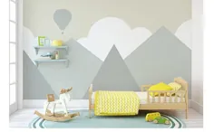 Geometrischen Berge mit trübe geometrische Wallpaper Wand Wandbild، einfache geometrische Bergen heiße Luftballon Kindergarten Kinder Wandbild
