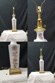 چراغ بیانیه لامپ میز رجنسی طلای سفید و چینی Vintage