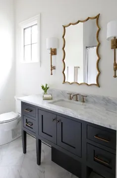 دستشویی تک مشکی با آینه برگ طلایی - انتقالی - حمام