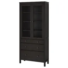 کابینت درب شیشه ای HEMNES با 3 کشو ، قهوه ای مشکی ، 35 3 / 8x77 1/2 "- IKEA