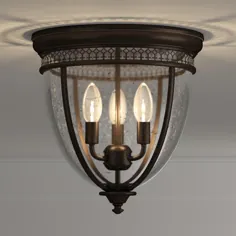 Hampton Bay 11 in. 3-Light Oil Rubbed Bronze Flush Mount with Glass Shade-HLU8013A-2 - انبار خانه