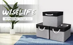سبدهای ذخیره سازی WISELIFE [3 بسته] سطل های ذخیره سازی بوم جمع شونده برای کفش های اسباب بازی جعبه های تزئینی پارچه ای جعبه برای سازماندهی دسته ها (دسته های خاکستری-بژ ، 15 "Lx11 Wx9.5 H)