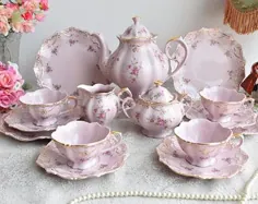 مجموعه چای مجموعه ای از فنجان چای صورتی ظروف چینی اسلاو مجموعه فنجان های چای HCH فنجان چای گل رز چینی