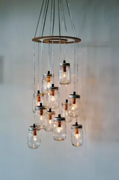 Mason Jar Kronleuchter، rustikale hängende Anhänger Beleuchtung، 11 klare Gläser Cluster، moderne StiefelNGus Beleuchtung & Home Decor، Glühbirnen enthalten