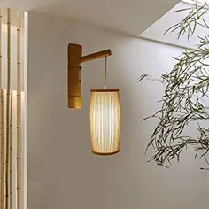 چراغ دیواری حصیری بامبو تک سر TFCFL چراغ دیواری چوب خیزران چراغ مصنوعی نور طبیعی برای خانه / هتل / راهرو تزئین نور دیوار 110 ولت