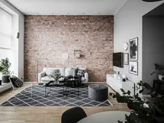 wall دیوار آجر در اتاق نشیمن و اتاق خواب سیاه: آپارتمان در سوئد (59 متر مربع) ◾ عکس ◾ ایده ها as طراحی
