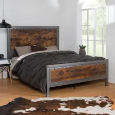 شرکت مبلمان واکر ادیسون Queen Size Rustic Brown Wood Wood and Metal Bed-HDQAWRW - The Home Depot