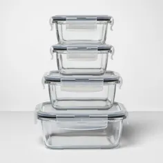 مجموعه ظروف ذخیره سازی مواد غذایی 8pc Square Glass - ساخته شده توسط طراحی