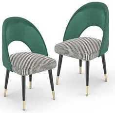 mecor صندلی ناهار خوری مدرن مخملی 2 تایی ، صندلی لبه ای روکش دار مخمل با پایه های فلزی برای اتاق نشیمن آشپزخانه ، سبز