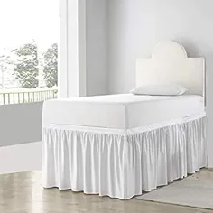 دامن تخت خواب اتاق خواب کوتینگون-دامن تخت خواب خوابگاهی کالج-دامن تخت خواب دار خواب-دامن تخت خواب دار اتاق خواب فوق العاده بلند-100 Mic میکرو الیاف-جامد سفید -Twin-XL / 42 "قطره