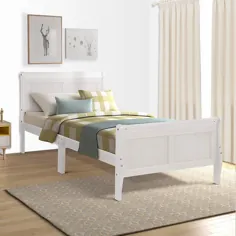 قاب های تختخواب چوبی سفید برای اندازه دوقلو ، قاب تخت خواب مدرن با صفحه و پایه ، تخت خواب سورتمه پایه تشک تختخواب با پشتیبانی از تختخواب چوب خاک مخصوص بزرگسالان ، مونتاژ آسان - Walmart.com