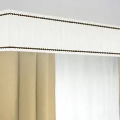 Cornice Board Valance Pelmet Box Window Treating in Navy with White Ribbon Trim - Custom Curtain Topper Box Valance