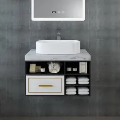 سینک ظرفشویی 23 "حمام مدرن شناور Vanity Faux Marble Vanity با کشو و قفسه های کوچک