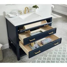 allen + roth Presnell 37-in Navy Blue Undermount Single Sink Bathroom Vanity with Carrara White Marble Natural Top Top Lowes.com