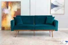 مبل مبل تختخواب شونده Accent Loveseat ، مبل تختخوابشو پارچه ای مخملی با بازو ، مبل سه نفره کانورتیبل مخملی با پایه های فلزی گل رز - Walmart.com