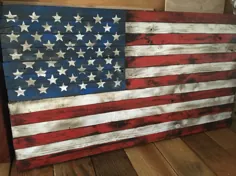 Rustic Wooden پرچم ایالات متحده آمریکا چوبی پرچم دست ساز پرچم آمریکا |  اتسی