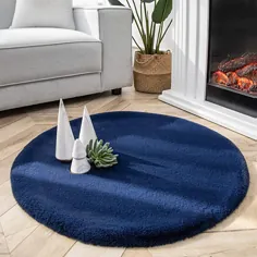 Ashler Ultra Soft FauxRabbit Furs صندلی روکش صندلی فرش منطقه برای اتاق خواب مبل مبل اتاق نشیمن آبی تیره - 3 3 3 پا دور