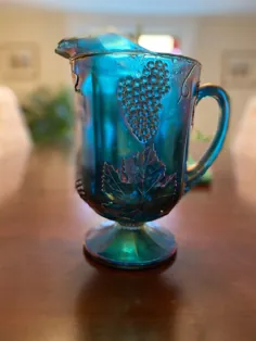 پارچ انگور برداشت شیشه ای کارناوال آبی طاووس 1950