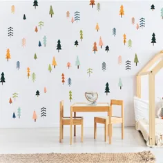 دیوار برگردان - جنگل جادویی - مهد کودک جنگل - تزیین دیواری اتاق کودکان - تابلوچسبهای دیواری مینی کاج رنگی - هدیه برای دوش کودک
