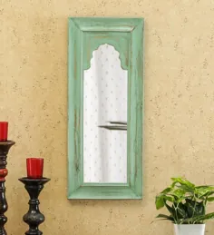آینه های مستطیل - آینه دیواری مستطیل چوبی انبه در سبز زیتونی توسط Artisans Rose - Pepperfry