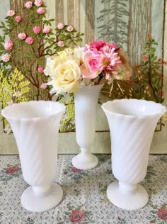 گلدانهای شیشه ای شیر برای گلها گلدانهای قطعه گلدان گلدان سفید |  اتسی