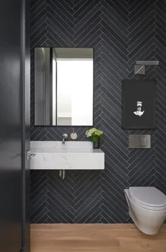 اتاق پودری با کاشی های دیواری با طرح شاه ماهی سیاه - معاصر - حمام