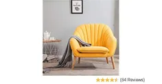صندلی گاه به گاه صندلی راحتی پارچه ای جیر Wamiehomy با پایه های چوبی جامد برای اتاق پذیرایی پذیرایی اتاق خواب معاصر (زرد)