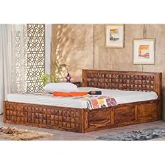 تختخواب چوبی ساج Furny Bohemian- تختخواب کینگ سایز به همراه مخزن ذخیره سازی از غنا