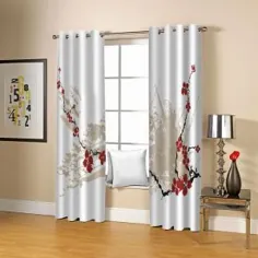 3D Plum Blossom Darkening Drapery Double Pleat Drawing Room Drop Down Curtains Pair، W80 "x L63"، Red Blackout Perde