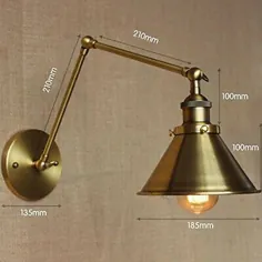 Loft Antique Brass Long Arm Lamp دیوار چراغ دیواری اتاق خواب قابل تنظیم
