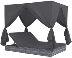 Festnight Patio Double Chaise Lounge 2 نفره در فضای باز باغ تختخواب خورشید تختخواب با پرده های پلی خاکستری خاکستری