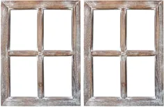 طرح های Barnyard قاب های پنجره چوبی انبار Rustic ، تزئینات تزئینی دیوار خانه ، خانه تزئینی ، پنجره چوبی برای اتاق نشیمن ، اتاق خواب یا روکش شومینه ، 18 "x 24" ، (2 بسته)