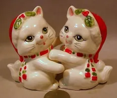 Vintage Lefton Hugging Cats Christmas S&P Shakers |  # 477694228