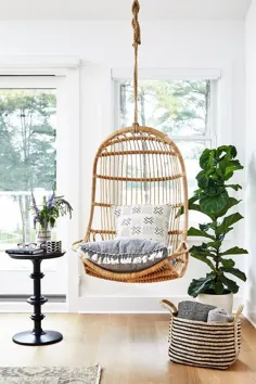 صندلی چوب خیزران سرنا و لیلی آویزان با گیاه انجیر برگ کمانچه - انتقالی - اتاق خواب